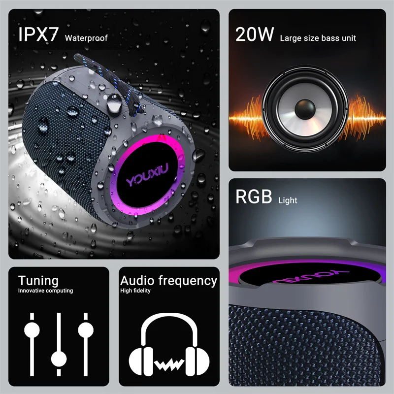 40 W Tragbarer Bluetooth-Lautsprecher – 360° Stereo-Subwoofer, Ipx7 Wasserdicht, Mit Licht Und Zwei Mikrofonen Für Karaoke 40 W Tragbarer Bluetooth-Lautsprecher – 360° Stereo-Subwoofer, Ipx7 Wasserdicht, Mit Licht Und Zwei Mikrofonen Für Karaoke - Image 4