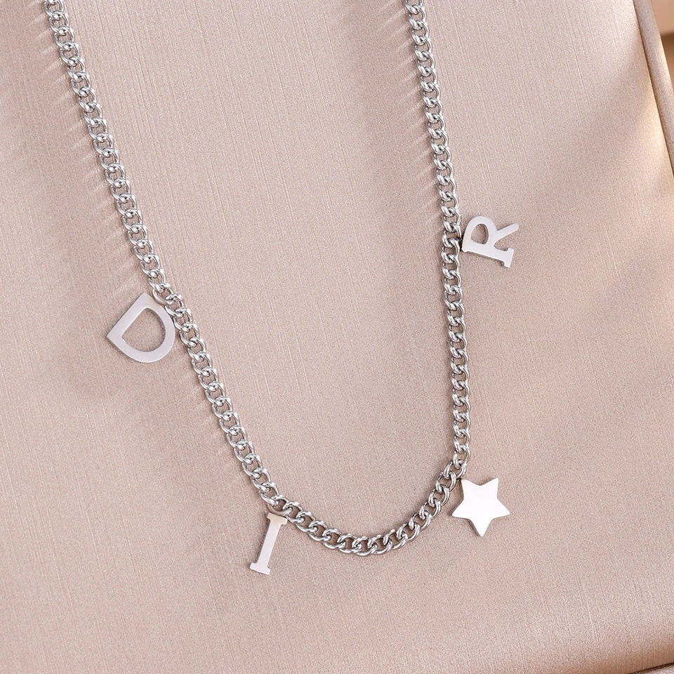 Mode Brief Stern Anhänger Halskette Für Frauen Einfache Edelstahl Kette Luxus Schmuck Zubehör Geschenk Mode Brief Stern Anhänger Halskette Für Frauen Einfache Edelstahl Kette Luxus Schmuck Zubehör Geschenk - Image 2