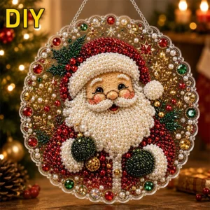 DIY Perlen-Diamant-Malset Perlen-Kit Spitze Runde Acryl-Anhänger Diamant-Malerei Weihnachten Für Heimdekoration Geschenk