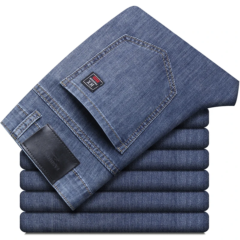 Summer New Elastic Men'S Jeans Fashion Comfortable Business Straight Stretch Cotton Casual Denim Pants Brand Male Thin Trousers Summer New Elastic Men'S Jeans Fashion Comfortable Business Straight Stretch Cotton Casual Denim Pants Brand Male Thin Trousers