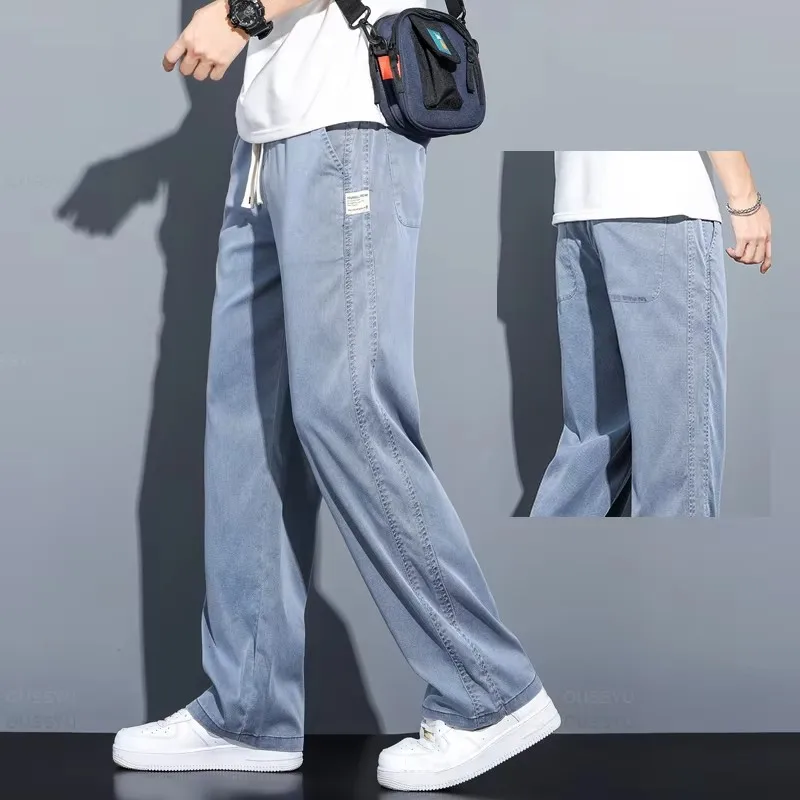 Summer Soft Lyocell Fabric Men'S Jeans Thin Loose Straight Pants Drawstring Elastic Waist Korea Casual Trousers Plus Size M-5Xl Summer Soft Lyocell Fabric Men'S Jeans Thin Loose Straight Pants Drawstring Elastic Waist Korea Casual Trousers Plus Size M-5Xl - Image 8