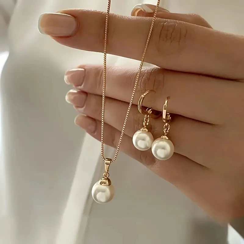 Mode Elegante Imitation Perle Anhänger Schmuck-Set Für Frauen Vintage Gold Farbe Kette Halskette Ohrring Mädchen Hochzeit Party Geschenke Mode Elegante Imitation Perle Anhänger Schmuck-Set Für Frauen Vintage Gold Farbe Kette Halskette Ohrring Mädchen Hochzeit Party Geschenke