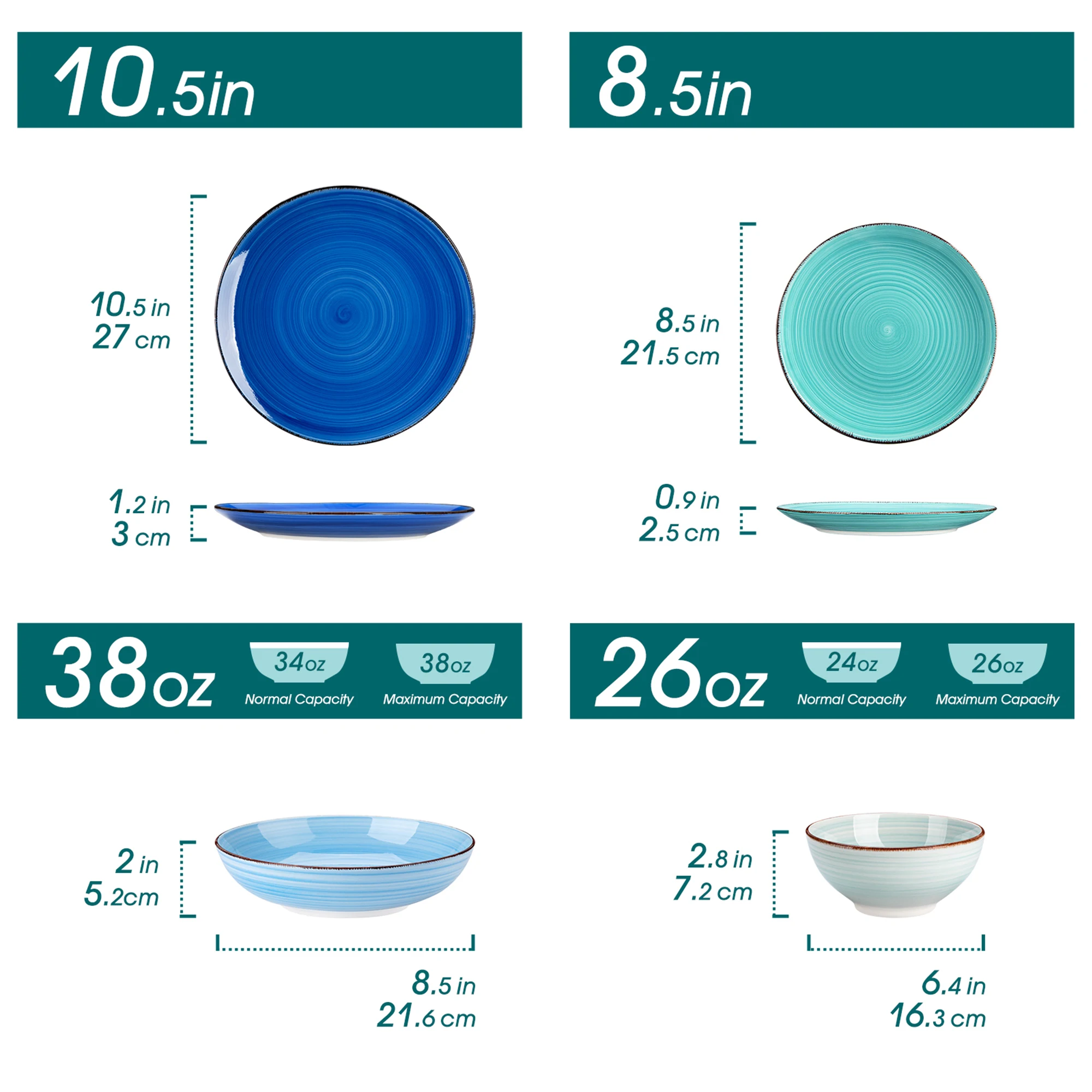Vancasso 12/24-Teiliges Keramik-Geschirrset, Farbig, Handbemalt, Spiralmuster, 4/6-Teilig, Speiseteller/Dessertteller/Schüsseln/Suppenteller Vancasso 12/24-Teiliges Keramik-Geschirrset, Farbig, Handbemalt, Spiralmuster, 4/6-Teilig, Speiseteller/Dessertteller/Schüsseln/Suppenteller - Image 3