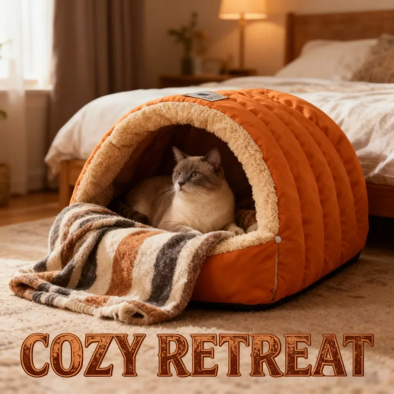 Winddichtes Warmes Katzenbett Halbgeschlossenes Winter-Hundebett Mit Lederbesatz Gemütliches Kleintiernest Für Kaltes Wetter Winddichtes Warmes Katzenbett Halbgeschlossenes Winter-Hundebett Mit Lederbesatz Gemütliches Kleintiernest Für Kaltes Wetter - Image 7