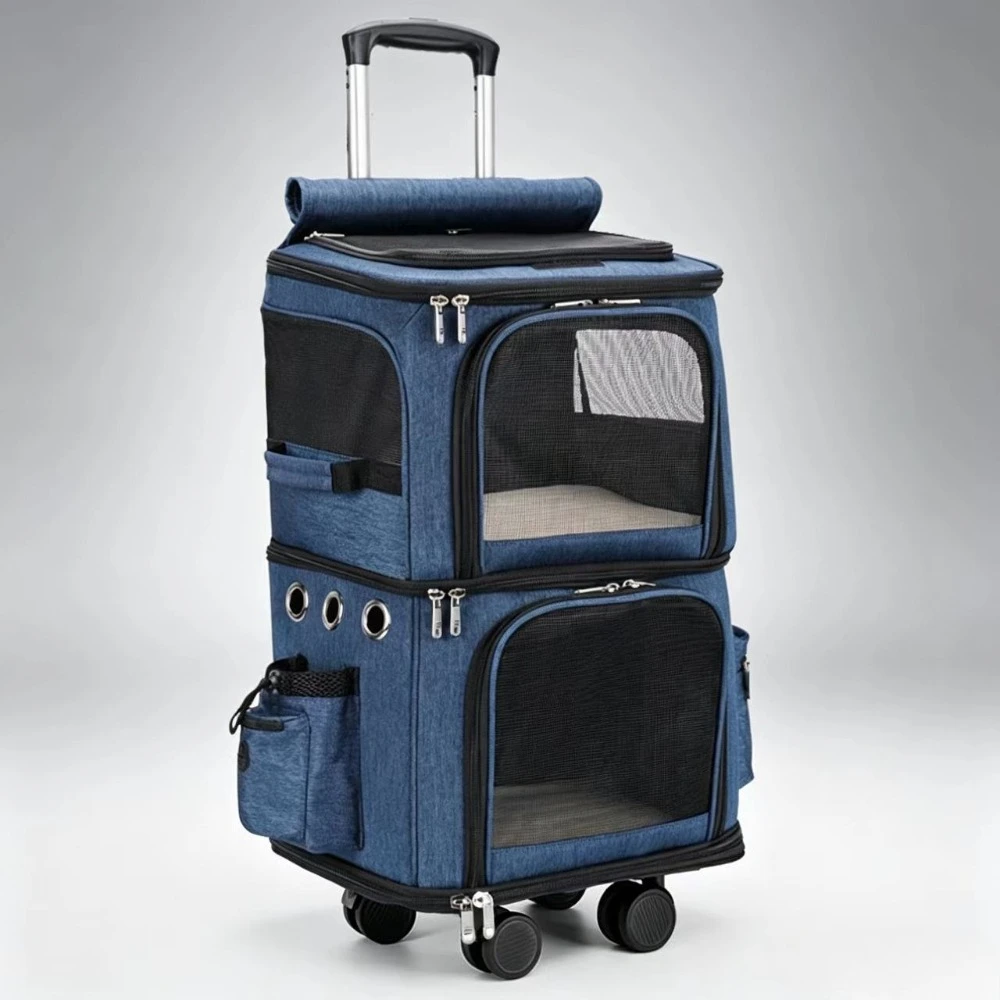 2-In-1 Rolling Pet Carrier Double Compartment Foldable Cat Stroller Large Breathable Travel Carrier For 2 Cats, Airline Approved 2-In-1 Rolling Pet Carrier Double Compartment Foldable Cat Stroller Large Breathable Travel Carrier For 2 Cats, Airline Approved - Image 4