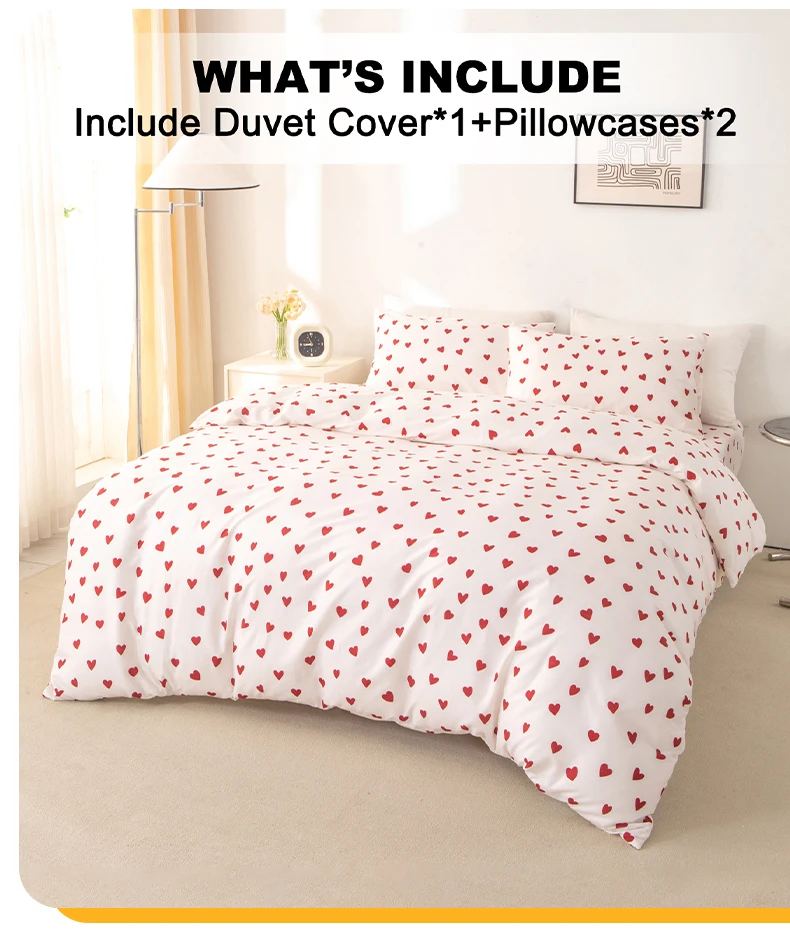 3Pcs/Set Small Red Heart Printed Duvet Cover Set(1 Duvet Cover &Amp; 2 Pillowcase)Soft And Skin-Friendly Duvet Cover Bedding Set For 3Pcs/Set Small Red Heart Printed Duvet Cover Set(1 Duvet Cover &Amp; 2 Pillowcase)Soft And Skin-Friendly Duvet Cover Bedding Set For - Image 9