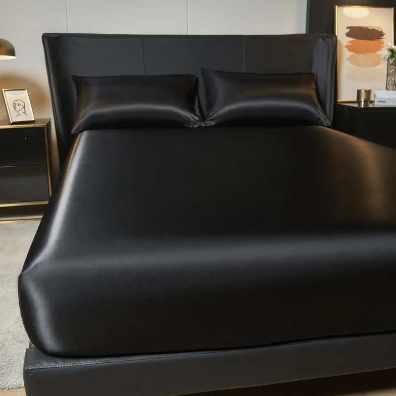 1/3Pc Satin Fitted Sheet Solid Colour Single Twin Full Queen King Ice Silk Mattress Cover Natural With Elastic Band Bed Sheet 1/3Pc Satin Fitted Sheet Solid Colour Single Twin Full Queen King Ice Silk Mattress Cover Natural With Elastic Band Bed Sheet - Image 2