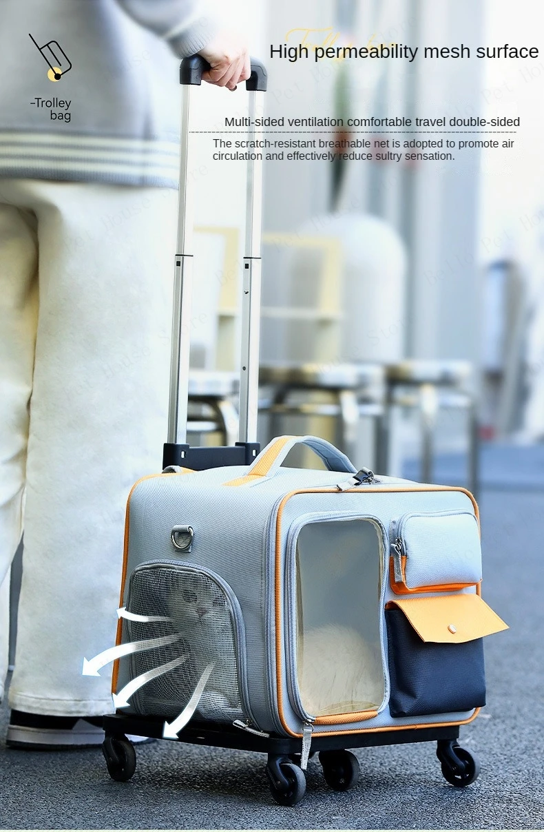 Cat Carrier Bag Pet Trolley Case Small Dog Luggage Bags Portable Cat Backpack Pushable Shoulder/Portable/Diagonal Bag Detachable Cat Carrier Bag Pet Trolley Case Small Dog Luggage Bags Portable Cat Backpack Pushable Shoulder/Portable/Diagonal Bag Detachable - Image 16