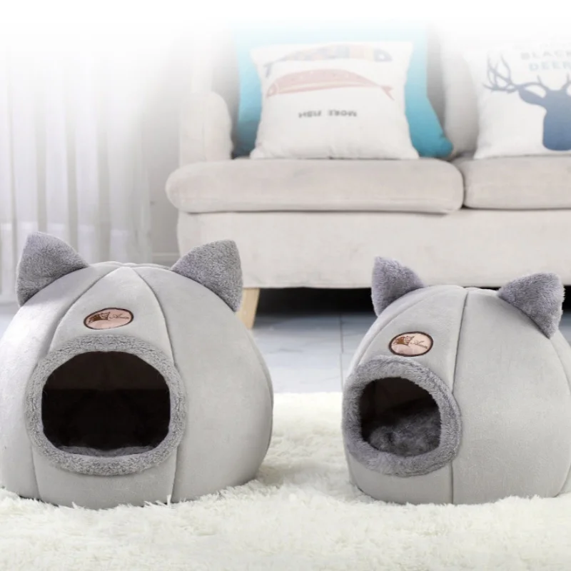 Winter Warmes Und Kältebeständiges Katzenbett, Gemütliches Katzenhöhlenbett, Katzenzelt Mit Abnehmbarem Kissen, Katzenkopfform, Niedliches Haustierzubehör Winter Warmes Und Kältebeständiges Katzenbett, Gemütliches Katzenhöhlenbett, Katzenzelt Mit Abnehmbarem Kissen, Katzenkopfform, Niedliches Haustierzubehör - Image 4