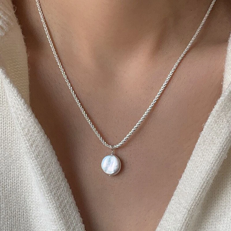 Neue Funkelnde Runde Perlenkette Aus 925Er-Sterlingsilber, Schlichter Stil, Charm-Anhänger, Halsband, Geburtstagsgeschenk Für Frauen, Edler Schmuck Neue Funkelnde Runde Perlenkette Aus 925Er-Sterlingsilber, Schlichter Stil, Charm-Anhänger, Halsband, Geburtstagsgeschenk Für Frauen, Edler Schmuck - Image 3