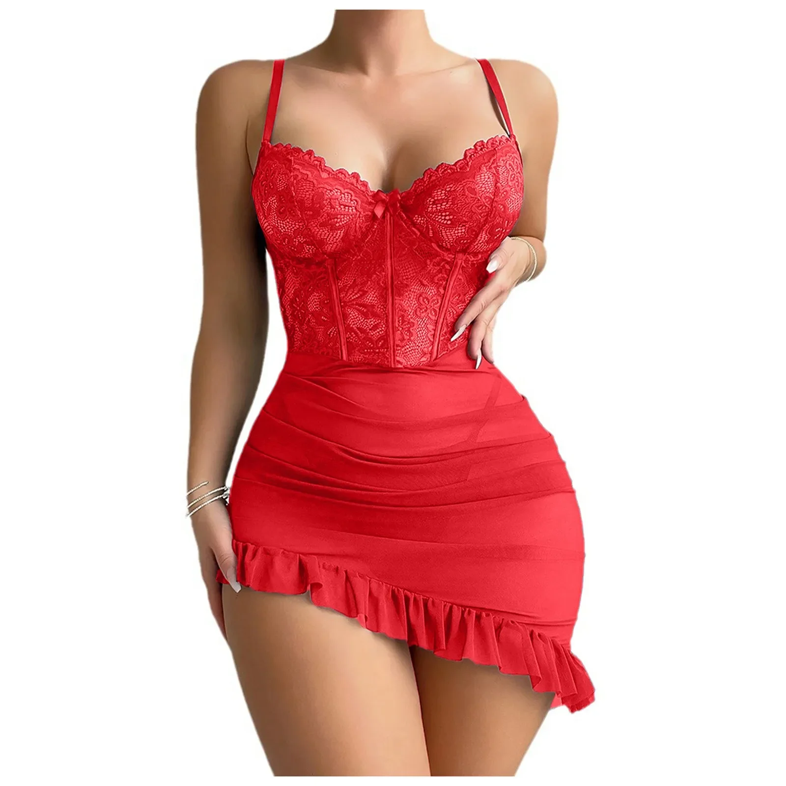 Transparenter Bügel-Bh, Erotik-Set, Sexy Feen-Dessous, Durchsichtiges Spitzen-Nachthemd Für Damen, Pyjama-Sets, Zartes Sexy Nachthemd Transparenter Bügel-Bh, Erotik-Set, Sexy Feen-Dessous, Durchsichtiges Spitzen-Nachthemd Für Damen, Pyjama-Sets, Zartes Sexy Nachthemd - Image 4
