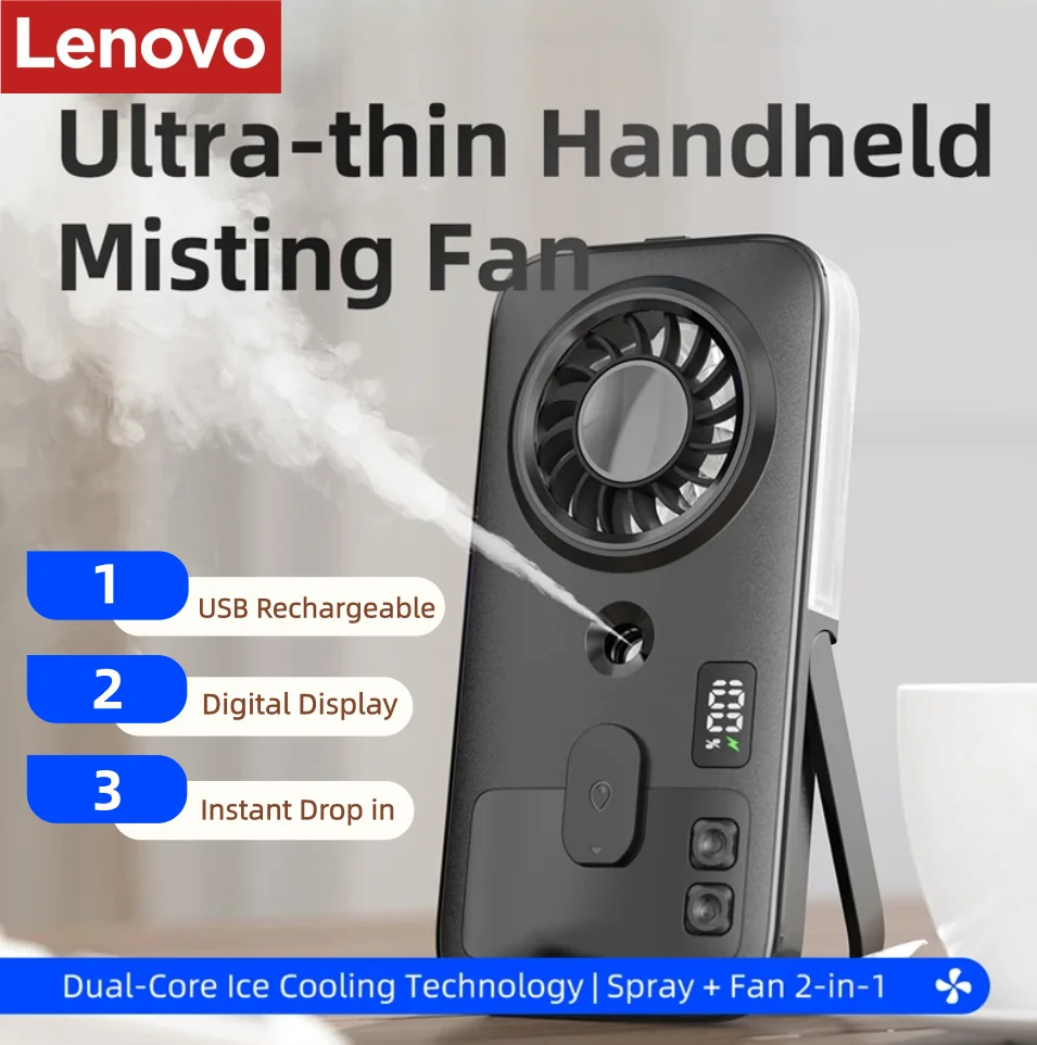 Lenovo Mini Nebelventilator – Usb-Aufladbarer Luftkühler Mit Digitalanzeige Nebelventilator