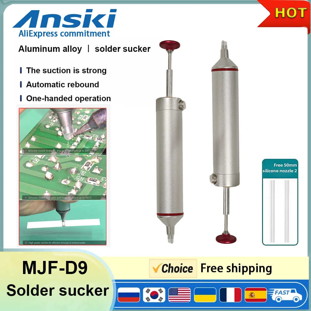 Ansiki Mjf-D9 Entlötpumpe Aus Aluminiumlegierung, Manuelle Vakuum-Zinnpumpe Für Pcb-Komponenten, Schweißreparatur-Werkzeug Ansiki Mjf-D9 Entlötpumpe Aus Aluminiumlegierung, Manuelle Vakuum-Zinnpumpe Für Pcb-Komponenten, Schweißreparatur-Werkzeug