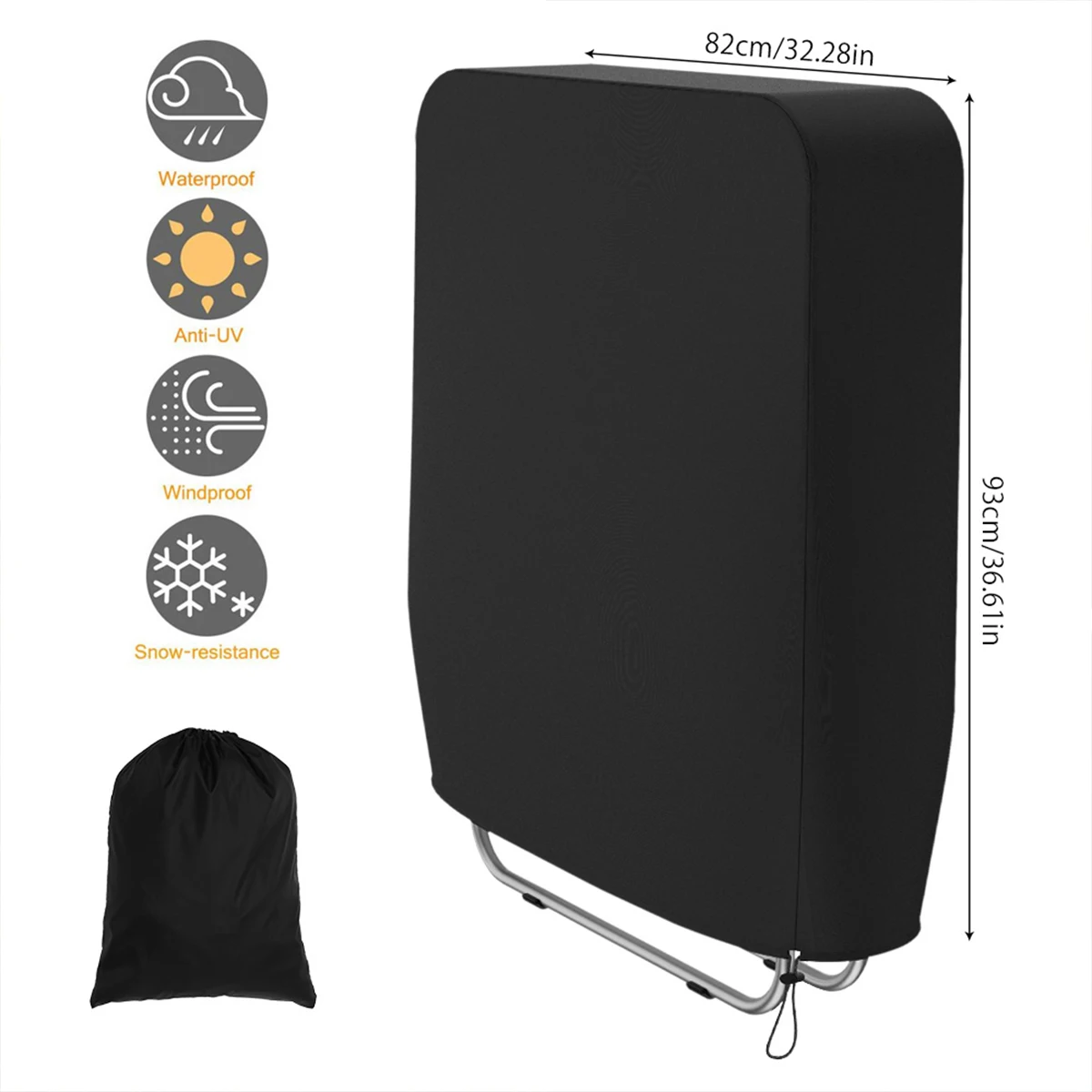 Folding Chairs Cover Outdoor Dustproof Sun Uv Protection Waterproof Cushion For Reclining Chair Black Furniture Case 93X82Cm Folding Chairs Cover Outdoor Dustproof Sun Uv Protection Waterproof Cushion For Reclining Chair Black Furniture Case 93X82Cm - Image 2
