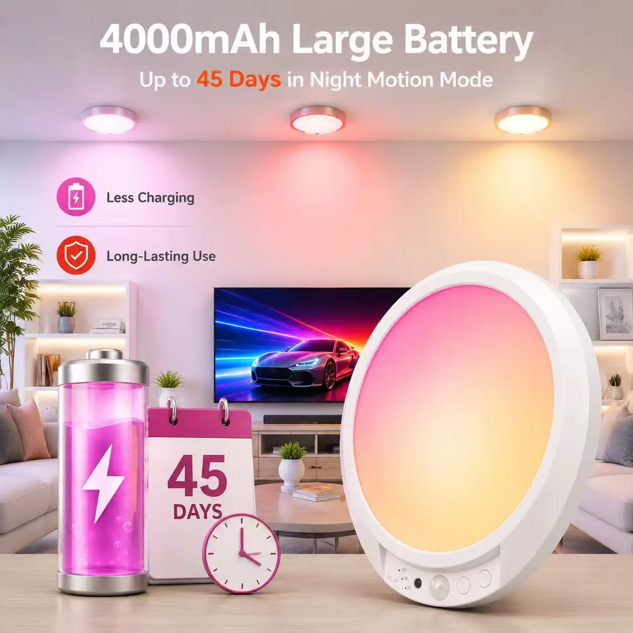 Rgb &Amp; Warmweiße Bewegungssensor-Deckenleuchte, Usb-C Aufladbare Fernbedienbare Led-Lampe, Magnetisch Kabellos Für Küche Und Schrank Rgb &Amp; Warmweiße Bewegungssensor-Deckenleuchte, Usb-C Aufladbare Fernbedienbare Led-Lampe, Magnetisch Kabellos Für Küche Und Schrank