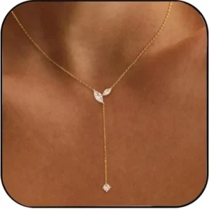 Lange Goldkette für Damen - Zierliche Lariat-Halskette 14K Gold CZ Y-förmige Tropfen-Halsketten für Abschlussball, Formelle Anlässe, Sommer und Strand