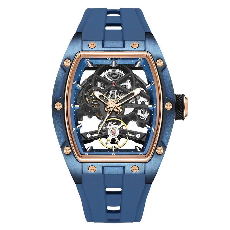 Megir Männer Armbanduhr Mode Schwarz Wasserdichte Automatische Mechanische Uhr Mit Leuchtenden Zeigern Silikon Armband Tonneau Zifferblatt Megir Männer Armbanduhr Mode Schwarz Wasserdichte Automatische Mechanische Uhr Mit Leuchtenden Zeigern Silikon Armband Tonneau Zifferblatt - Image 13