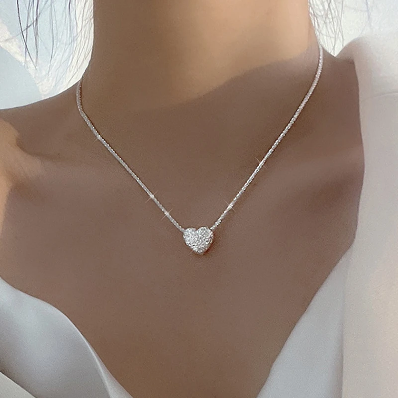 Nieuw 925 Sterling Zilver Mädchen Hammer Muster Liebe Halsket Einfache Herzförmige Anhänger Frauen Geschenk Boutique Schmuck Nk153 Nieuw 925 Sterling Zilver Mädchen Hammer Muster Liebe Halsket Einfache Herzförmige Anhänger Frauen Geschenk Boutique Schmuck Nk153