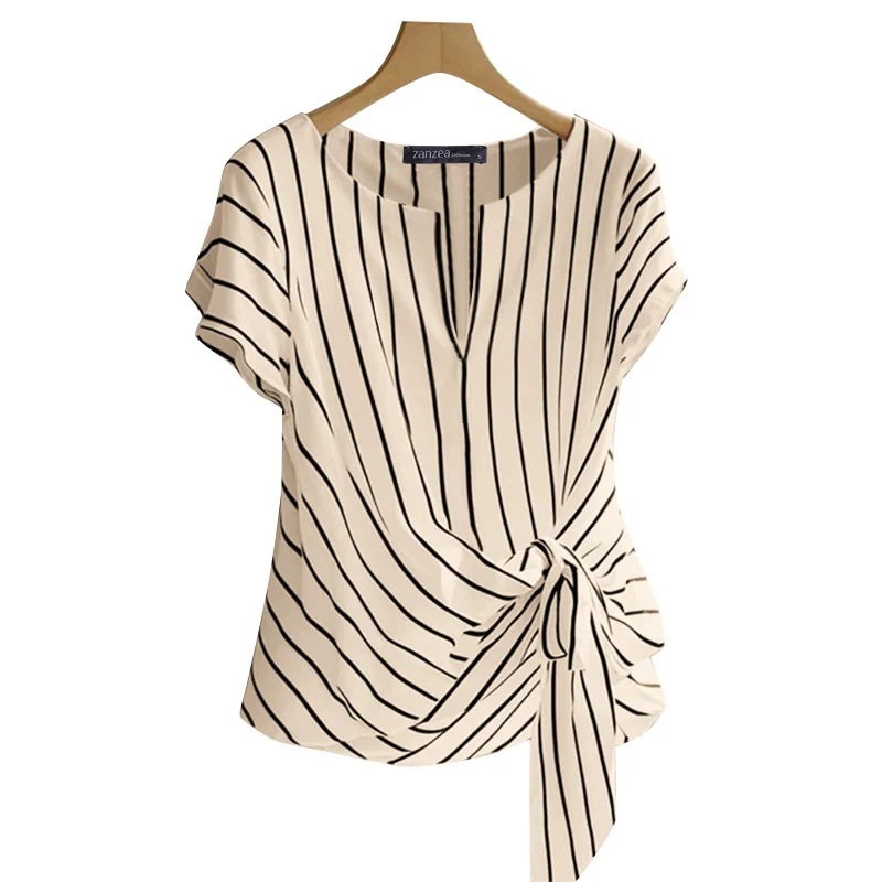 Mode Streifen Bluse 2025, Zanzea Sommer Frauen V-Ausschnitt Kurzarm Tops Elegante Arbeit Ol Hemd Beiläufige Lose Blusas Weibliche Chemise Mode Streifen Bluse 2025, Zanzea Sommer Frauen V-Ausschnitt Kurzarm Tops Elegante Arbeit Ol Hemd Beiläufige Lose Blusas Weibliche Chemise - Image 8