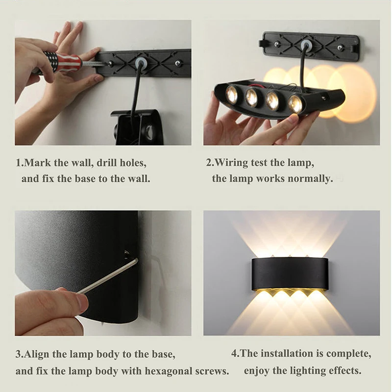 Wand Lampe Led Aluminium Outdoor Indoor Ip65 Up Down Weiß Schwarz Moderne Für Home Treppen Schlafzimmer Nacht Badezimmer Licht Wand Lampe Led Aluminium Outdoor Indoor Ip65 Up Down Weiß Schwarz Moderne Für Home Treppen Schlafzimmer Nacht Badezimmer Licht - Image 4