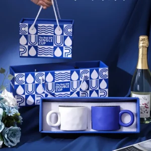 Keramik-Kaffeetasse, Fassungsvermögen 12 Unzen, Hochtemperatur-Brennfunktion, modernes Design, mikrowellen- und spülmaschinenfest (blaues Box-Set)