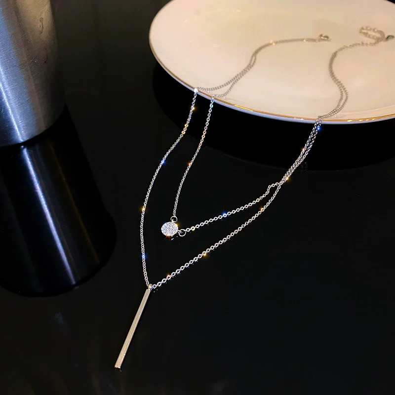 Beliebte Modische Halskette Aus 925Er Sterlingsilber Mit Doppellagigem Anhänger Für Damen, Schlüsselbeinkette, Luxuriöser Schmuck, Choker, Geschenk Beliebte Modische Halskette Aus 925Er Sterlingsilber Mit Doppellagigem Anhänger Für Damen, Schlüsselbeinkette, Luxuriöser Schmuck, Choker, Geschenk - Image 9