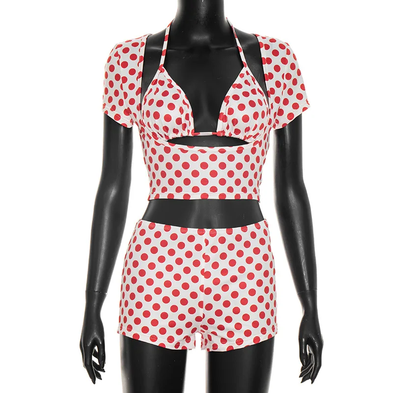 Fagadoer Sexy Damen 3-Teiliges Set Outfit Mit Polka-Dot-Print, Patchwork, Kurzärmeligem Crop-Top Und Passender Hose, Weibliche Streetwear, Neu Fagadoer Sexy Damen 3-Teiliges Set Outfit Mit Polka-Dot-Print, Patchwork, Kurzärmeligem Crop-Top Und Passender Hose, Weibliche Streetwear, Neu - Image 7