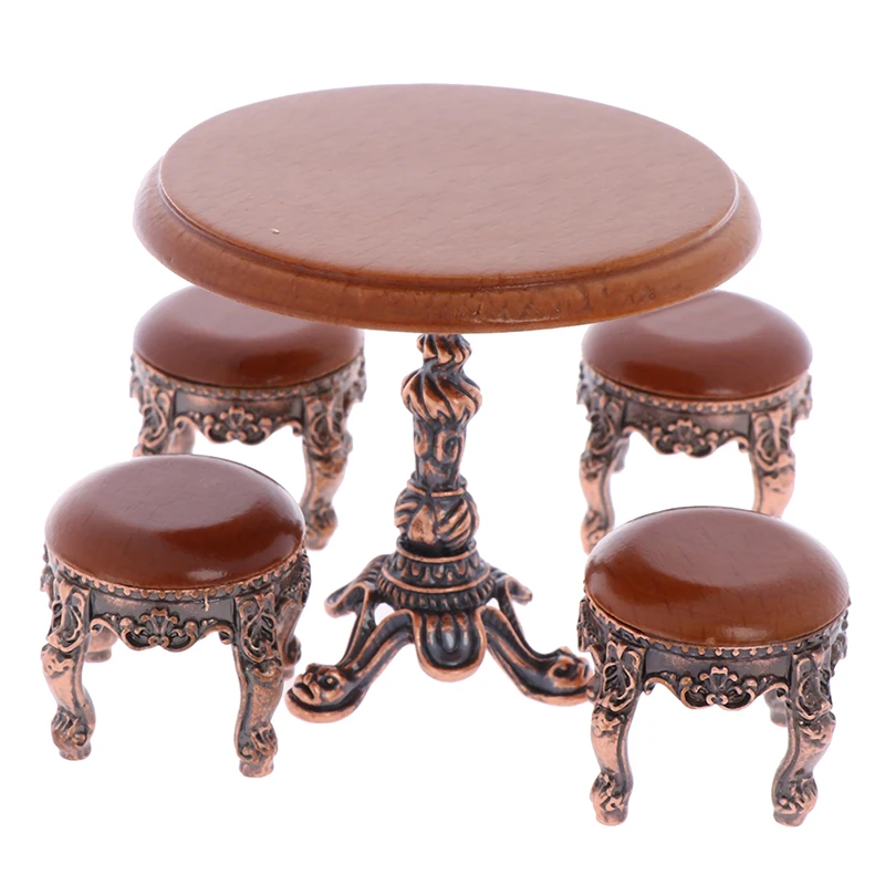 1:12 Dollhouse Miniature Furniture Wooden Round Kitchen Side Table And Stool 1:12 Dollhouse Miniature Furniture Wooden Round Kitchen Side Table And Stool
