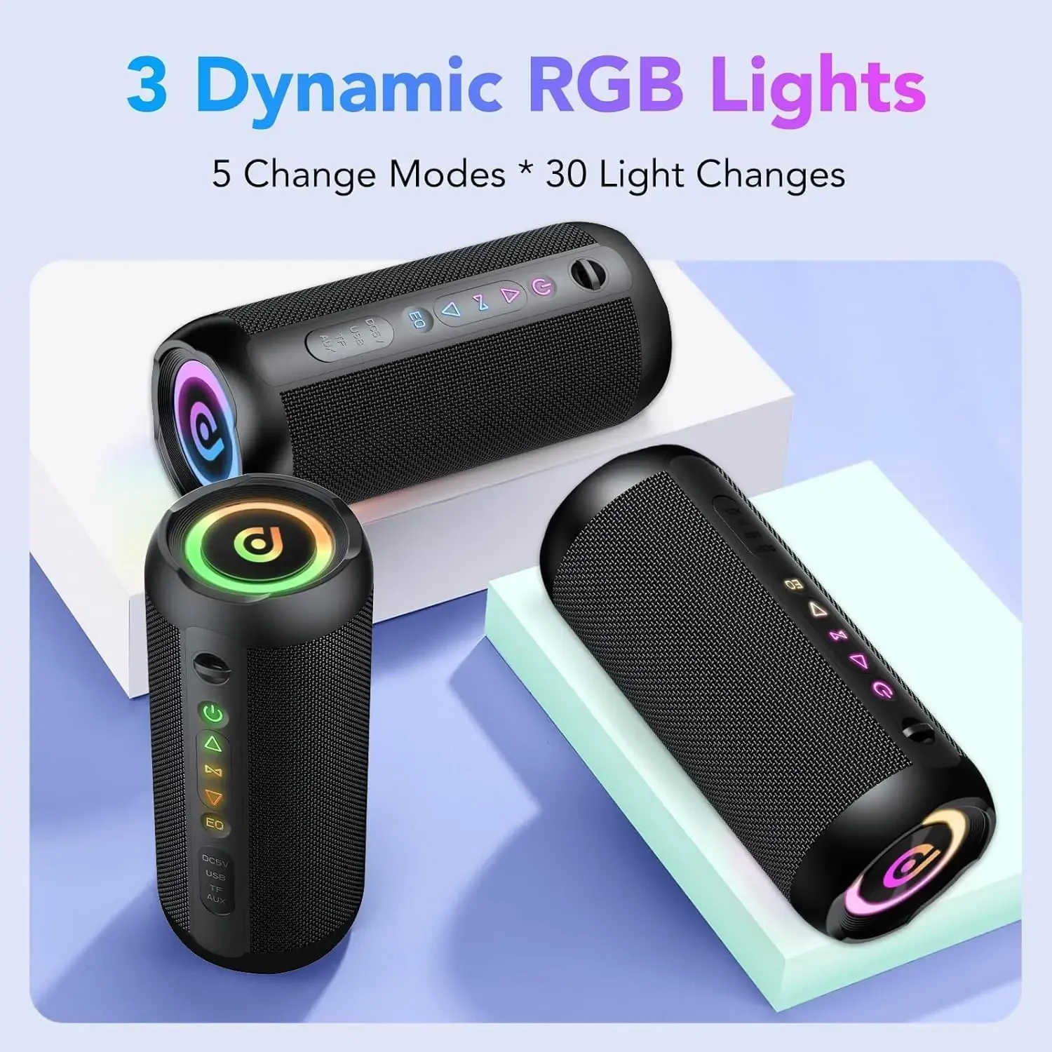 Tragbarer Bluetooth 5.4 Lautsprecher – 30W Dual-Speaker Mit Tiefbass, 30 Stunden Akkulaufzeit, 3 Eq-Modi Und Rgb-Lichteffekten Tragbarer Bluetooth 5.4 Lautsprecher – 30W Dual-Speaker Mit Tiefbass, 30 Stunden Akkulaufzeit, 3 Eq-Modi Und Rgb-Lichteffekten - Image 2