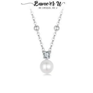 Bamoer U Moissanit-Halskette, 925er Sterlingsilber, einzigartiges Perlenanhänger-Design, zertifizierte Halskette für Damen, edler Schmuck, VVS1, D-Farbe