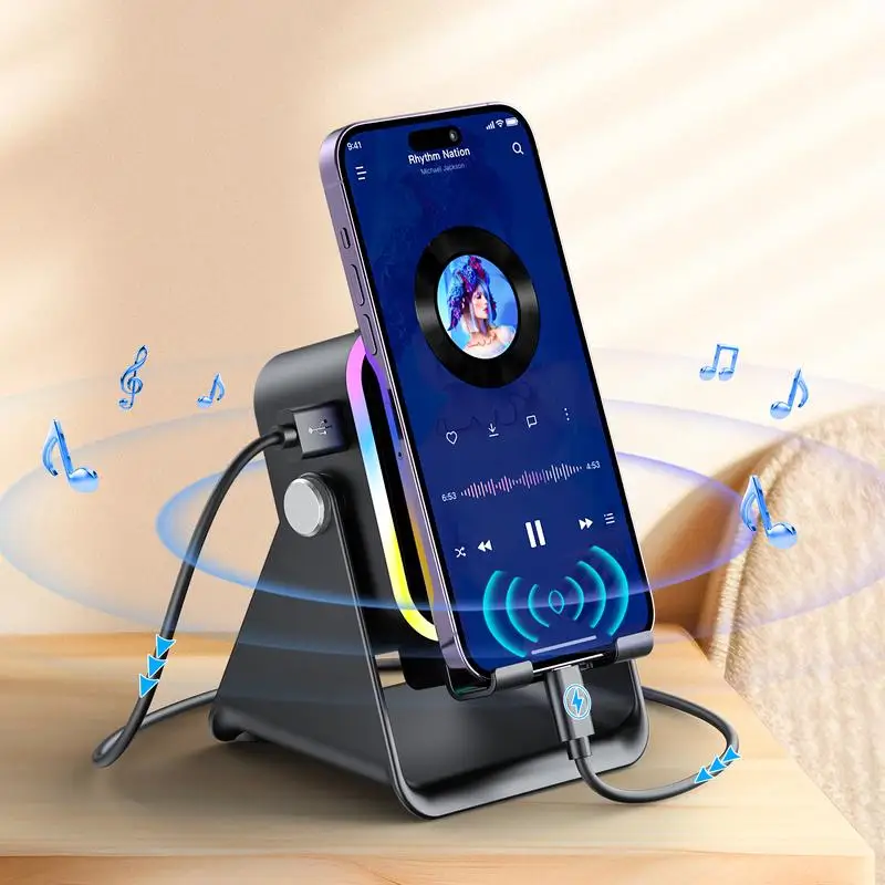 Kabelloser Bluetooth-Lautsprecherständer Mit Smartphone-Halterung – 360° Verstellbarer Tablet-Ständer Mit Rgb-Ambientelicht Handyhalter