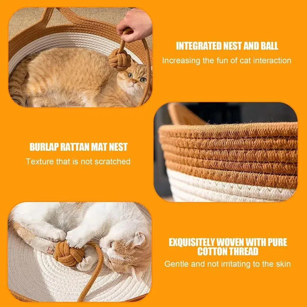 Four Seasons Universal-Katzenbett, Haustiernest, Reines Manuelles Rattan-Gewebtes Cattailgrass-Kratzbrett, Abnehmbares, Waschbares, Warmes Winterpolster Four Seasons Universal-Katzenbett, Haustiernest, Reines Manuelles Rattan-Gewebtes Cattailgrass-Kratzbrett, Abnehmbares, Waschbares, Warmes Winterpolster - Image 4