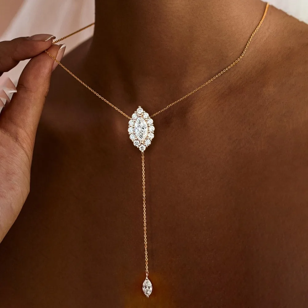 Marquise-Schliff Moissanit-Anhänger-Halskette Für Damen, 100% S925 Silber, Y-Förmiger Halo-Diamant-Tropfen-Anhänger Mit Zertifikat Marquise-Schliff Moissanit-Anhänger-Halskette Für Damen, 100% S925 Silber, Y-Förmiger Halo-Diamant-Tropfen-Anhänger Mit Zertifikat - Image 2