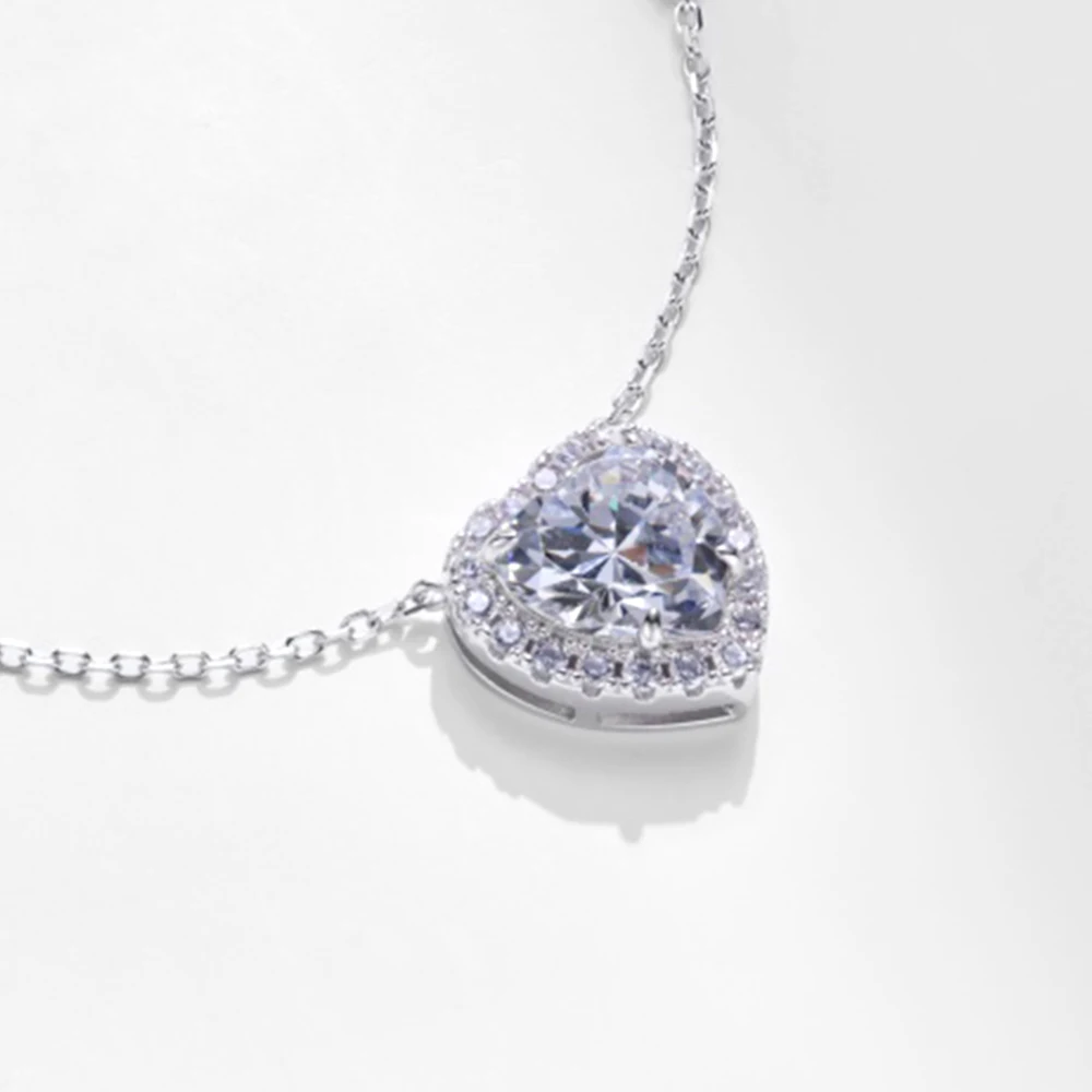 Echte S925 Silber Herz Halskette Frauen 10Mm Herz Diamant Anhänger Halskette Weiblichen Luxus Schmuck Glänzend 5A Zirkon Mädchen Geschenk Dame Echte S925 Silber Herz Halskette Frauen 10Mm Herz Diamant Anhänger Halskette Weiblichen Luxus Schmuck Glänzend 5A Zirkon Mädchen Geschenk Dame - Image 2