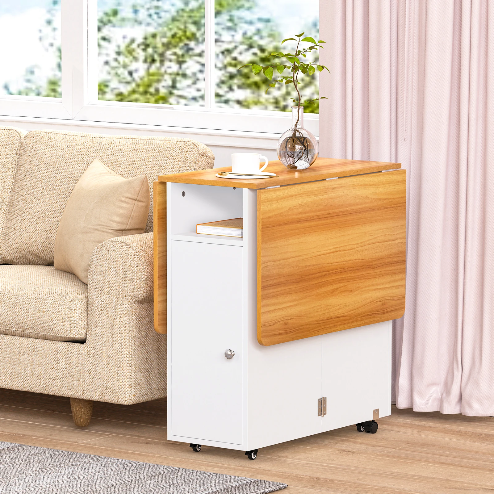 2-In-1 Mobiler Klappbarer Esstisch Mit Rollen Und Ablagefach, Küchentisch, Geeignet Für Küche, Wohnzimmer, Terrasse 2-In-1 Mobiler Klappbarer Esstisch Mit Rollen Und Ablagefach, Küchentisch, Geeignet Für Küche, Wohnzimmer, Terrasse - Image 3