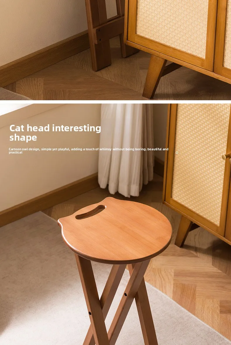 Retro Style Bamboo Folding Stool, Household Foldable Round Stool, Foldable High Stool, Bar Stool, Restaurant Dining Stool Retro Style Bamboo Folding Stool, Household Foldable Round Stool, Foldable High Stool, Bar Stool, Restaurant Dining Stool - Image 15
