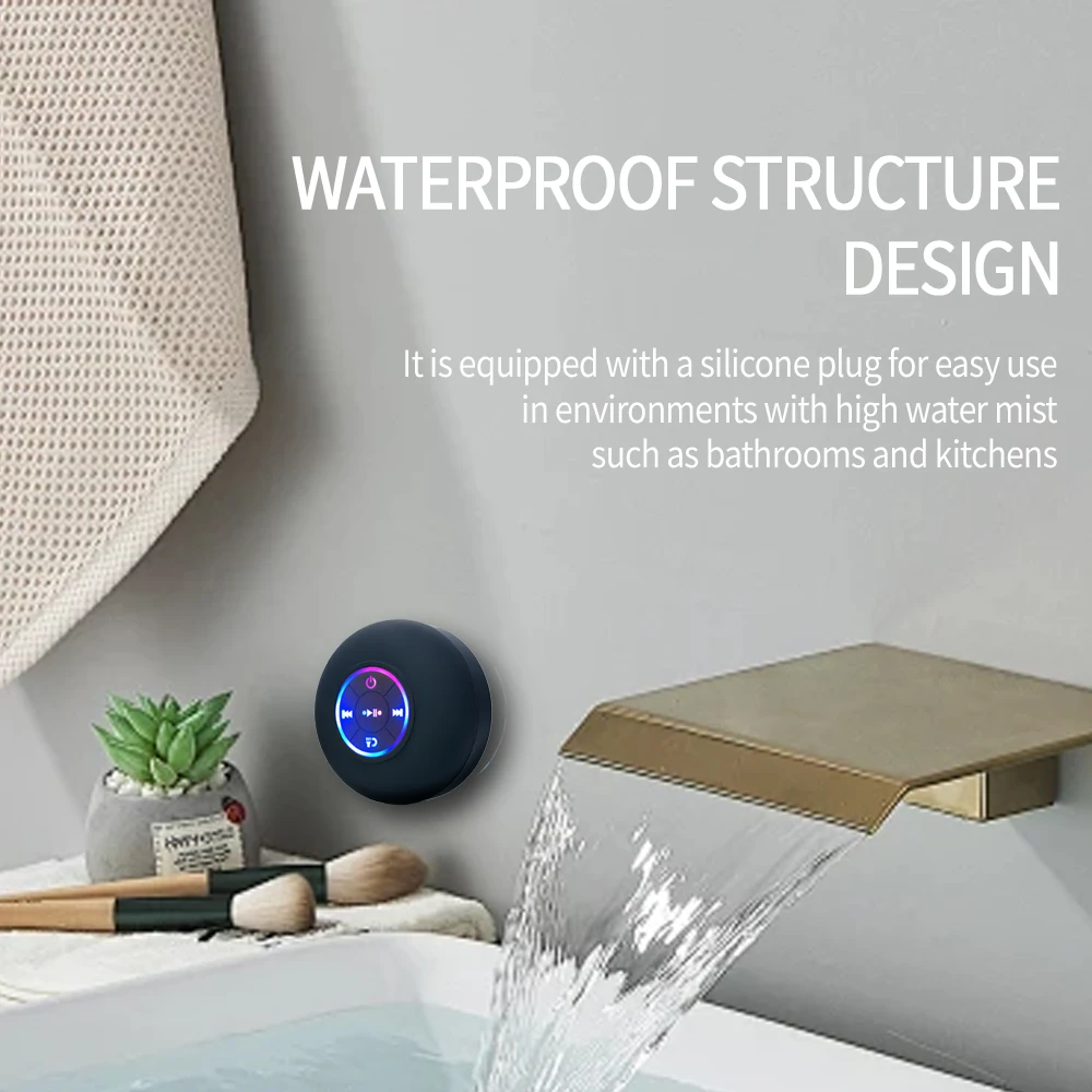 Tragbarer Mini-Bluetooth-Lautsprecher Mit Led-Licht, Mikrofon &Amp; Saugnapf – Ipx4-Wasserfest Für Badezimmer, Reisen &Amp; Outdoor Tragbarer Mini-Bluetooth-Lautsprecher Mit Led-Licht, Mikrofon &Amp; Saugnapf – Ipx4-Wasserfest Für Badezimmer, Reisen &Amp; Outdoor - Image 3