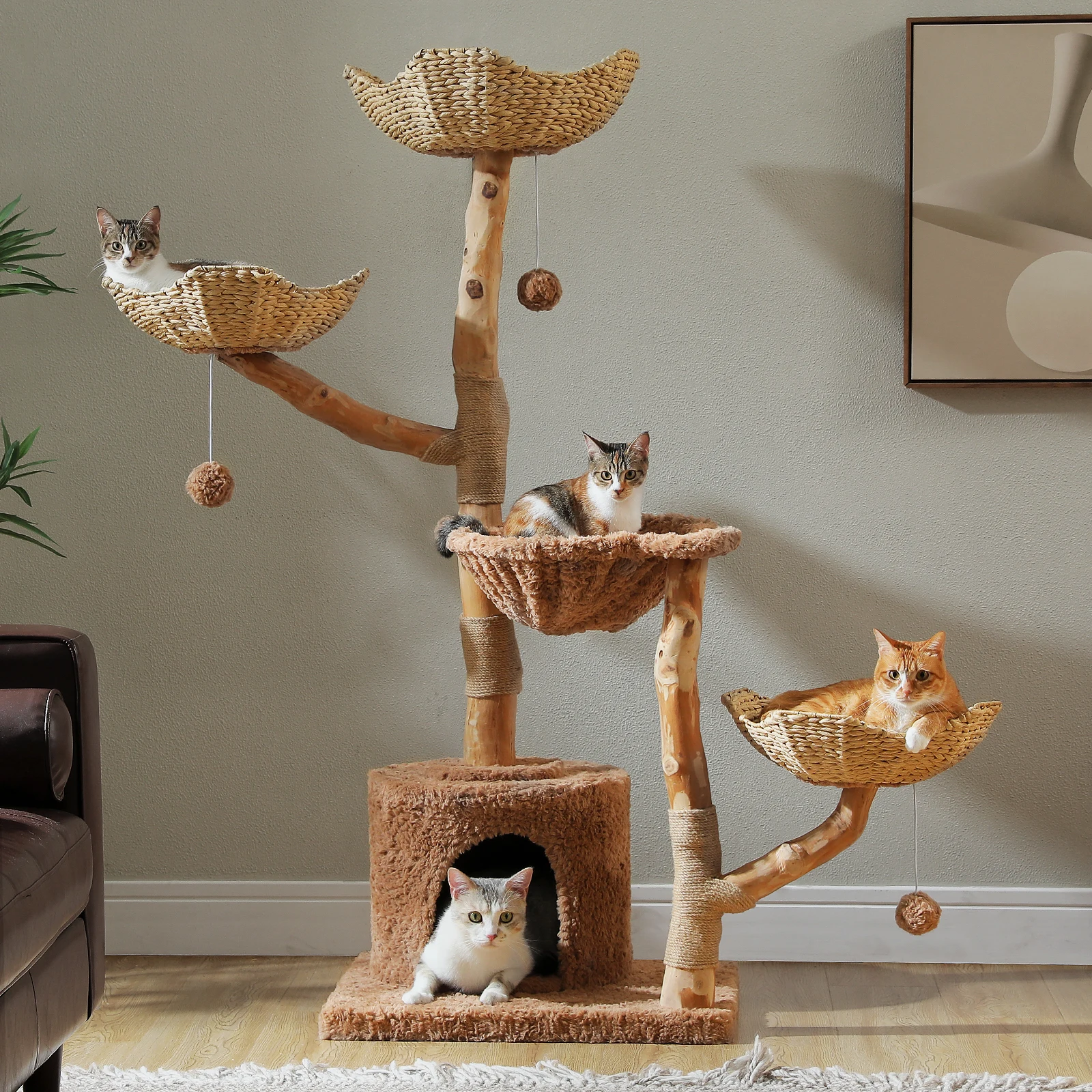 Large Cat Tree Tower With Sisal Scratching Post Wicker Basket Bed Flower Cat Condo Indoor Modern Cat Furniture Cat Accessories Large Cat Tree Tower With Sisal Scratching Post Wicker Basket Bed Flower Cat Condo Indoor Modern Cat Furniture Cat Accessories - Image 6