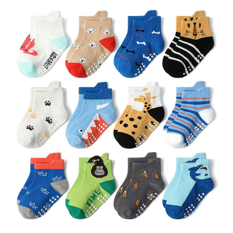 6 Pairs Kids Socks Cartoon Animal Pattern Cotton Non-Slip Floor Socks For Boys Toddler All-Season 6 Pairs Kids Socks Cartoon Animal Pattern Cotton Non-Slip Floor Socks For Boys Toddler All-Season