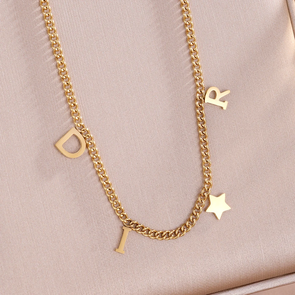 Mode Brief Stern Anhänger Halskette Für Frauen Einfache Edelstahl Kette Luxus Schmuck Zubehör Geschenk Mode Brief Stern Anhänger Halskette Für Frauen Einfache Edelstahl Kette Luxus Schmuck Zubehör Geschenk 