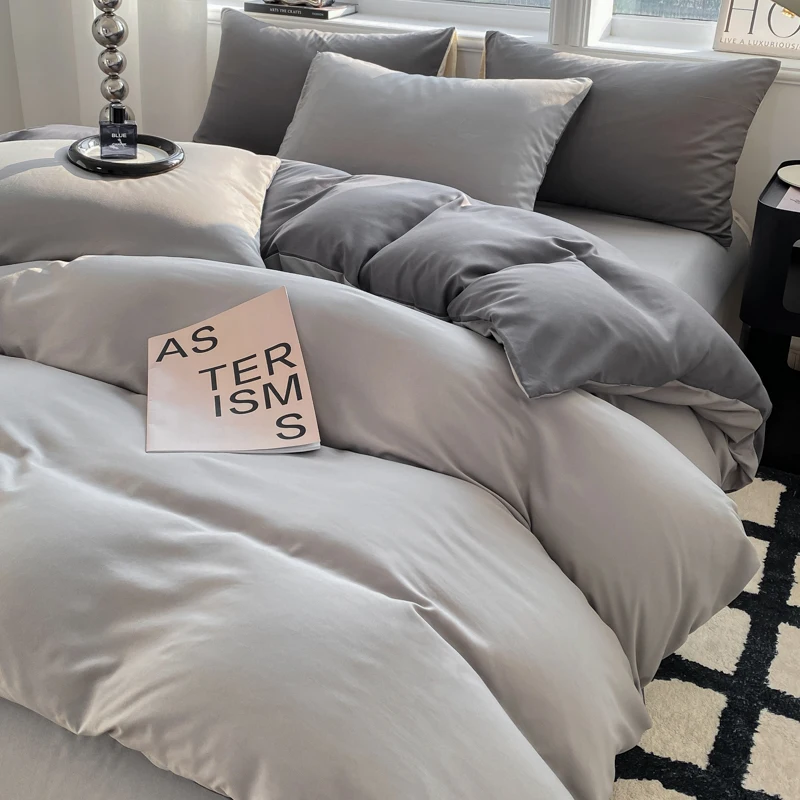 Ins Style Solid Color Duvet Cover Set Washed Cotton Bedclothes Comforter Cover Pillowcase Soft Bedding Sets Quilt Covers 220X240 Ins Style Solid Color Duvet Cover Set Washed Cotton Bedclothes Comforter Cover Pillowcase Soft Bedding Sets Quilt Covers 220X240 - Image 3