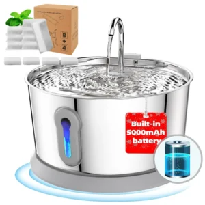 Batteriebetriebener Katzen-Wasserbrunnen, kabellos, 4 l/135 oz Edelstahl, kabelloser Wasserspender für Hunde, Bewegungsmelder, leise Pumpe