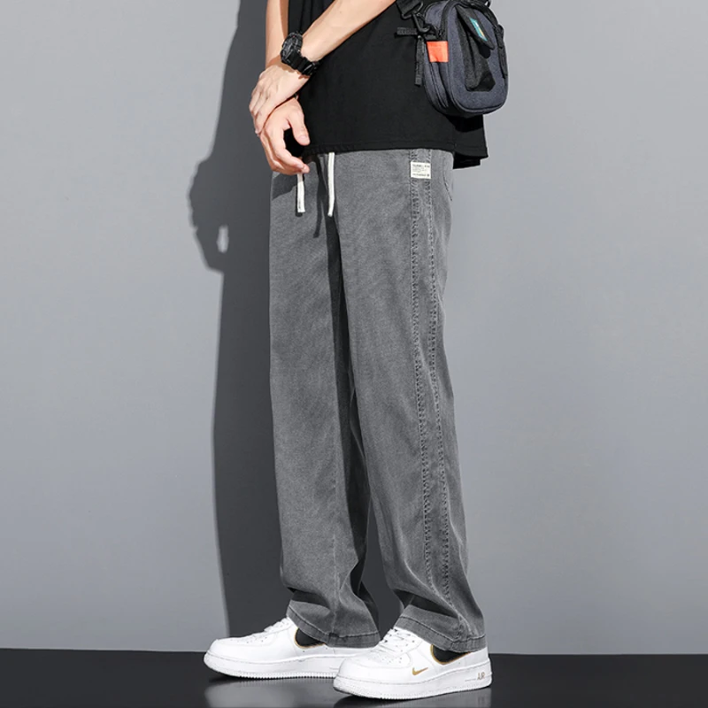 Summer Soft Lyocell Fabric Men'S Jeans Thin Loose Straight Pants Drawstring Elastic Waist Korea Casual Trousers Plus Size M-5Xl Summer Soft Lyocell Fabric Men'S Jeans Thin Loose Straight Pants Drawstring Elastic Waist Korea Casual Trousers Plus Size M-5Xl - Image 4