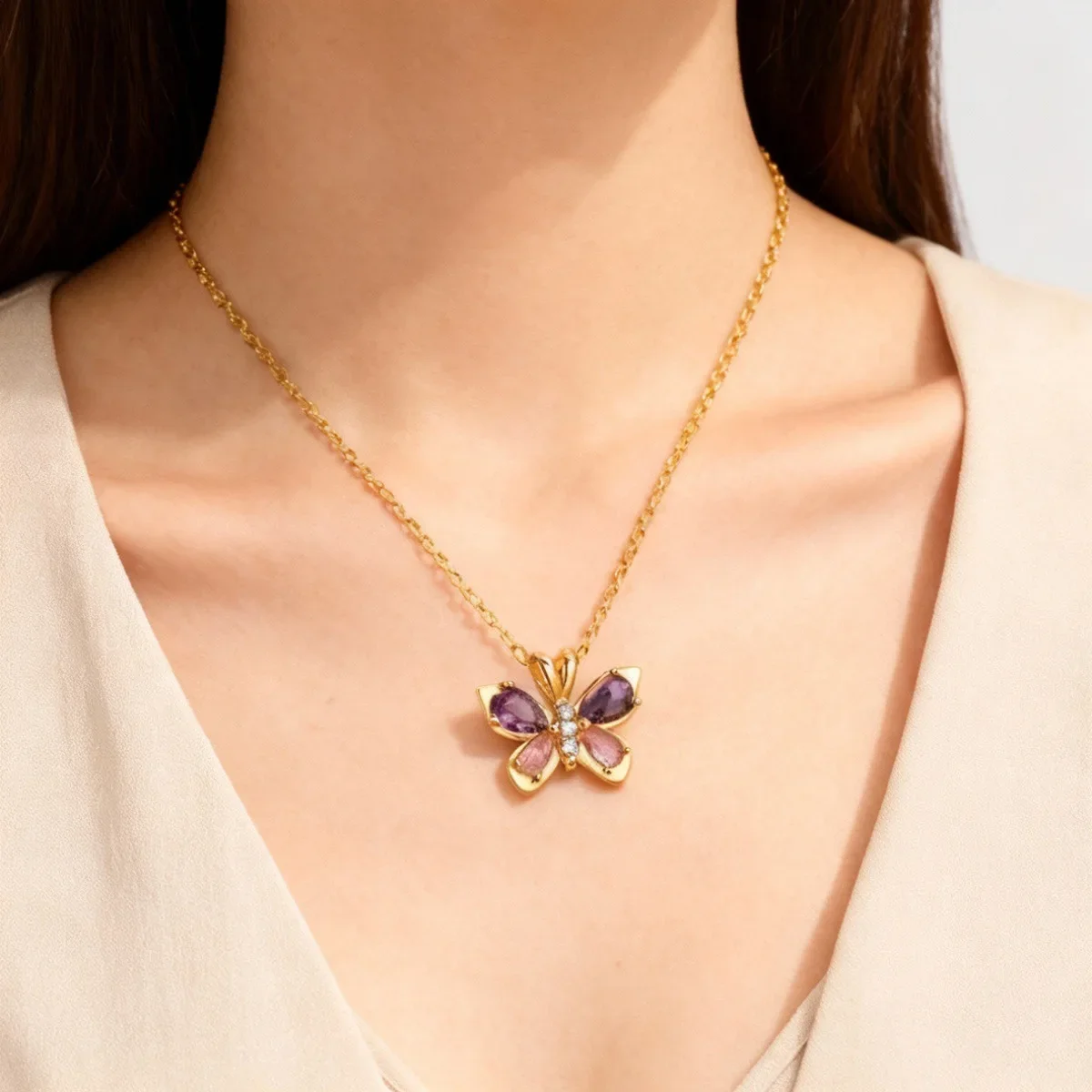 Elegante Schmetterlings-Anhänger-Halskette Mit Eingelegtem Lila-Rosa Zirkon-Kristall, Zierliche Schlüsselbeinkette, Modische Accessoires Für Den Täglichen Gebrauch Von Frauen Elegante Schmetterlings-Anhänger-Halskette Mit Eingelegtem Lila-Rosa Zirkon-Kristall, Zierliche Schlüsselbeinkette, Modische Accessoires Für Den Täglichen Gebrauch Von Frauen - Image 17