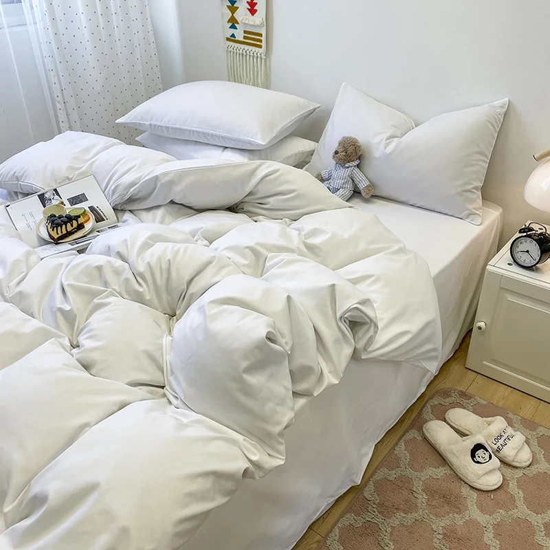 3-Piece Set Of Solid-Color Down Duvet Cover, Bedding Set (1 Duvet Cover +2 Pillowcases, Without Core), Soft And Comfortable 3-Piece Set Of Solid-Color Down Duvet Cover, Bedding Set (1 Duvet Cover +2 Pillowcases, Without Core), Soft And Comfortable - Image 2