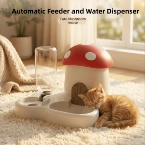 2 in 1 Mushroom Pet Automatic Feeder Large Capacity Moisture-proof Cat Food Dispenser Dry Wet Separation Gravity Refill