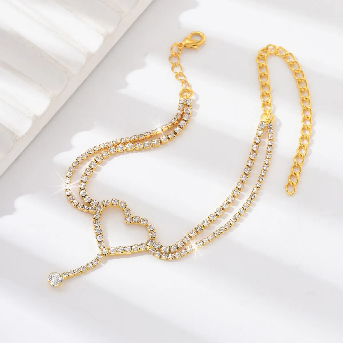 Glänzende Bling Herz Tropfen Quaste Charme Doppel Schicht Fußkettchen Frauen Strand Fuß Kette Urlaub Schmuck Sommer Glänzende Bling Herz Tropfen Quaste Charme Doppel Schicht Fußkettchen Frauen Strand Fuß Kette Urlaub Schmuck Sommer - Image 4