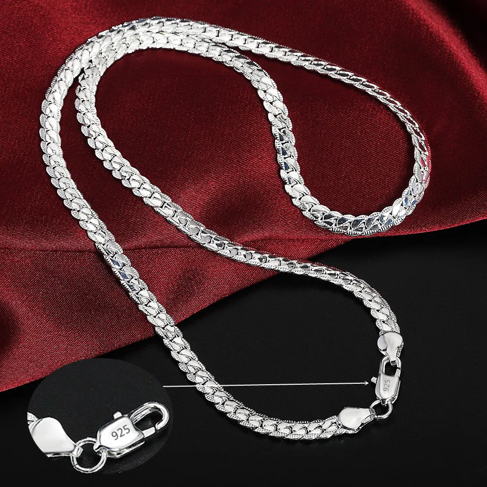 Heiße 925 Sterling Silber 6Mm Seitenkette 16/18/20/22/24 Zoll Halskette Für Frauen Mann Mode Hochzeit Verlobung Schmuck Geschenke Heiße 925 Sterling Silber 6Mm Seitenkette 16/18/20/22/24 Zoll Halskette Für Frauen Mann Mode Hochzeit Verlobung Schmuck Geschenke