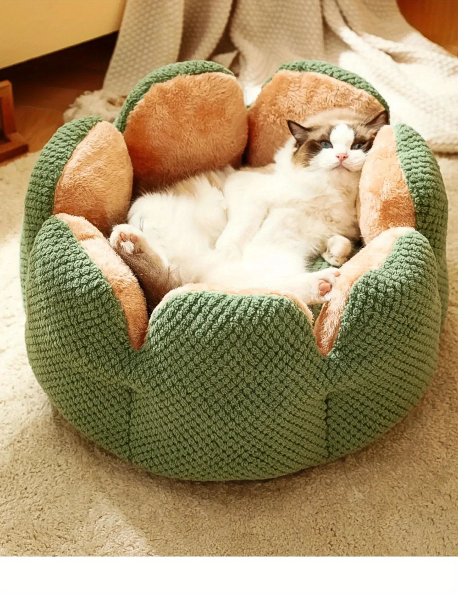 Petal Shaped Pet Bed, Plush Round Dog &Amp; Cat Cushion Mat With Knitted Texture, Ultra Soft Warm Nest For Kittens Puppies In Winter Petal Shaped Pet Bed, Plush Round Dog &Amp; Cat Cushion Mat With Knitted Texture, Ultra Soft Warm Nest For Kittens Puppies In Winter - Image 26