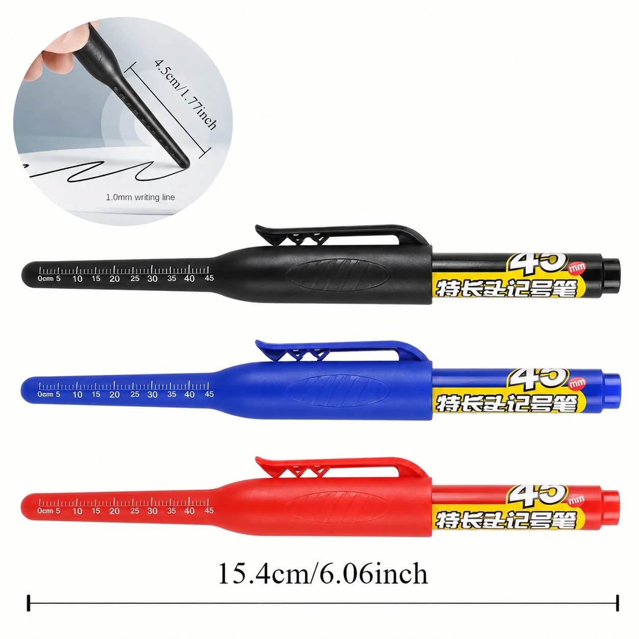 1–6 Stück, 45 Mm, Wasserdicht, Lange Kopfspitze, Tiefloch-Marker, Fliesen-Tischler-Stift, Mehrzweck Für Die Holzbearbeitung, Schwarze/Blaue/Rote Tinte 1–6 Stück, 45 Mm, Wasserdicht, Lange Kopfspitze, Tiefloch-Marker, Fliesen-Tischler-Stift, Mehrzweck Für Die Holzbearbeitung, Schwarze/Blaue/Rote Tinte - Image 2